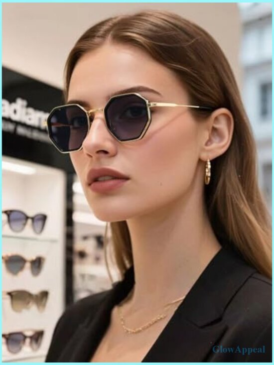 Retro Metal Frame UV400 Protection Fashion Polygon Sunglasses Women